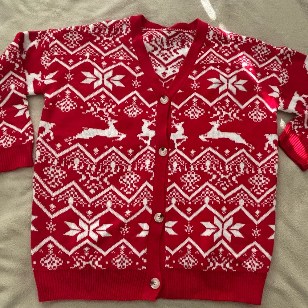Red Christmas Sweater with White Details – Size 2XL – 100% Acrylic - FASHION